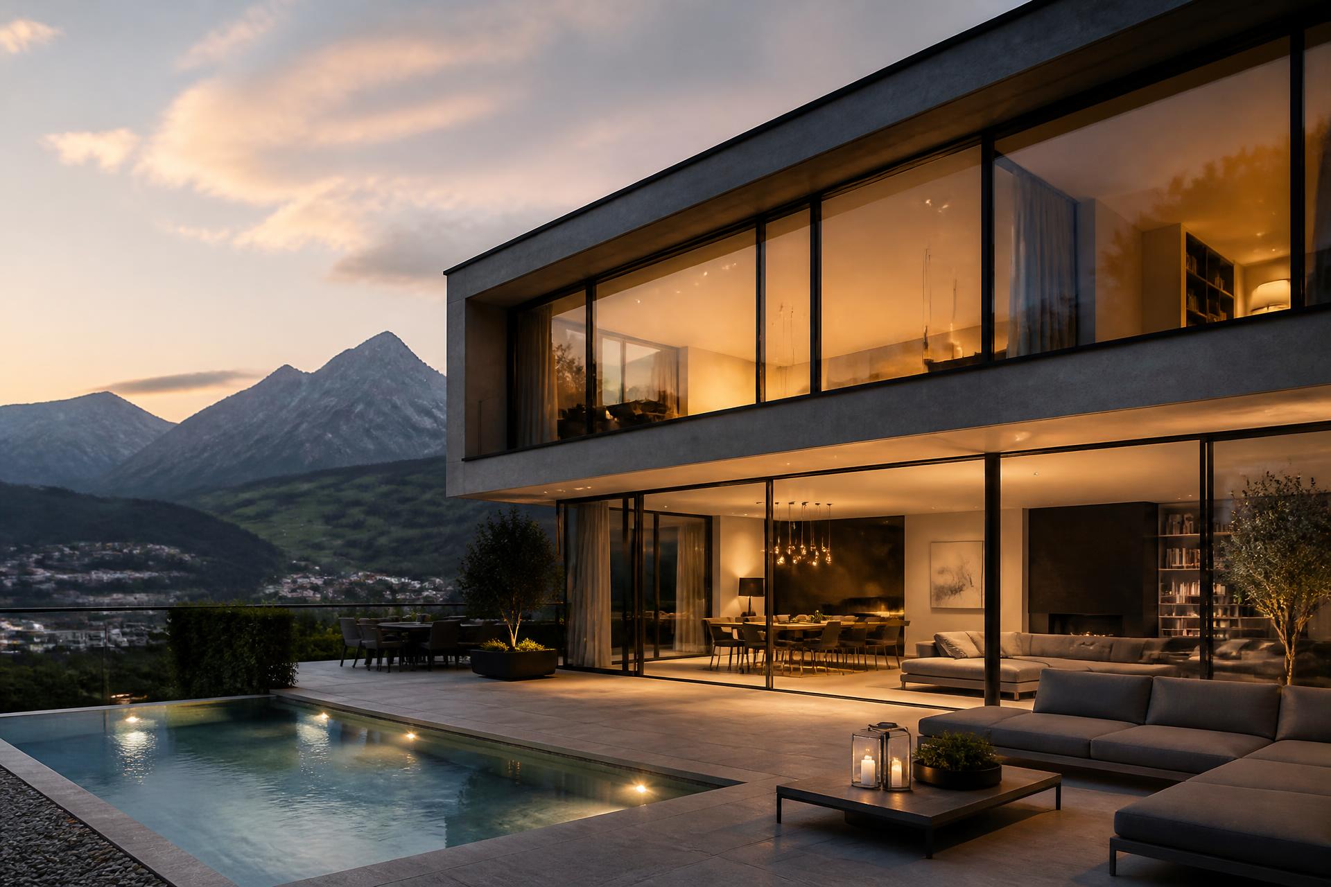 Villa contemporaine au crépuscule